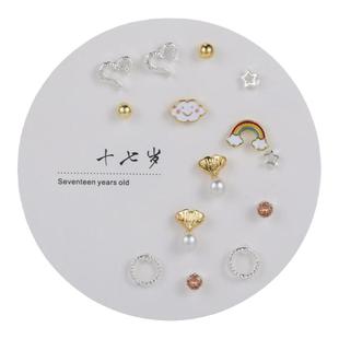 小巧精致迷你ins养耳洞耳钉女S925纯银银针一周耳饰7件套套装组合