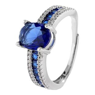 欧美蛋面仿真蓝水晶戒指女轻奢高级感小众设计感活口指环生日礼物