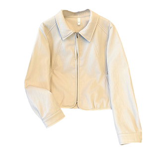 酷飒风黑色翻领正肩pu皮衣外套女2026早春秋季新款短款蛋白皮夹克