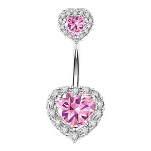 双爱心F136钛合金桃心脐钉性感镶钻爆闪养洞穿刺饰品1.6粗肚脐环
