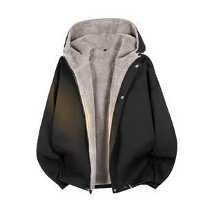 WASSUP羊羔绒夹克男休闲宽松加绒款重磅保暖开衫冬装外套男女潮牌