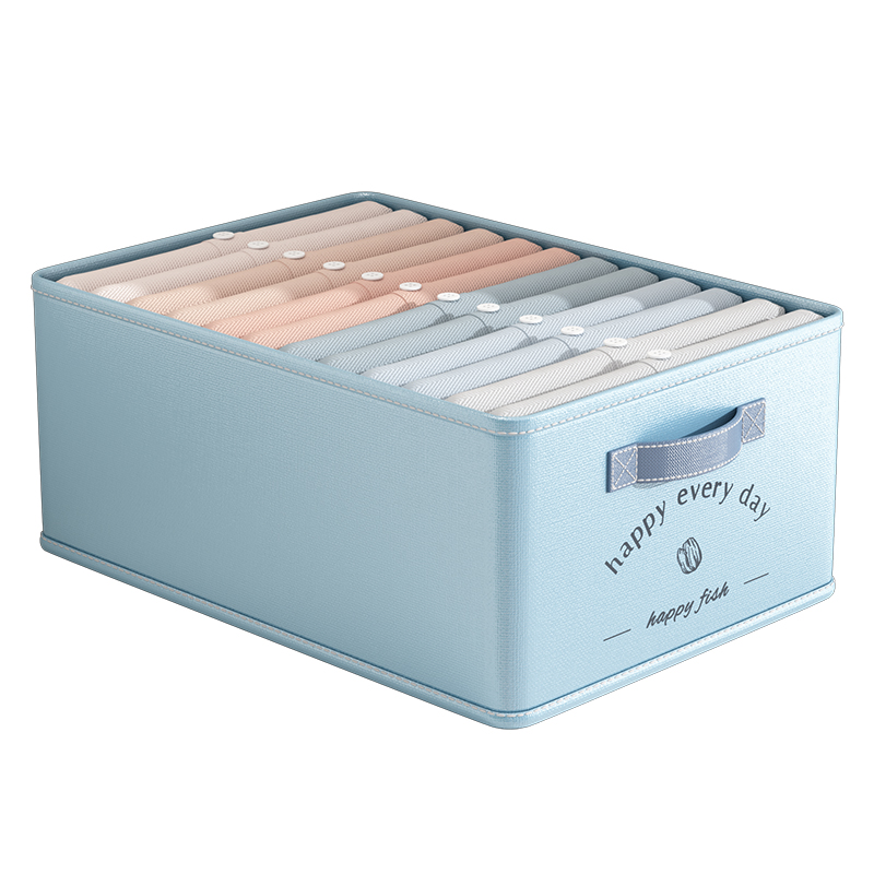 快乐鱼衣服收纳箱家用布艺整理盒衣柜衣物裤子折叠分层储物筐神器