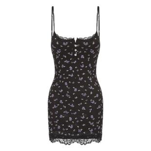 今夕何夕性感睡衣女款2025新款少女带胸垫蕾丝吊带睡裙秋季纯欲风