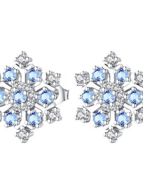欧美跨境亚马逊速卖通热销铜镀银新款蓝色雪花耳钉耳饰高级感