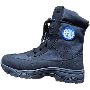 冬季维和作战训靴男侧拉链保安靴超轻cqb高帮沙漠加厚羊毛保暖靴