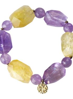 天然紫黄大块水晶手链