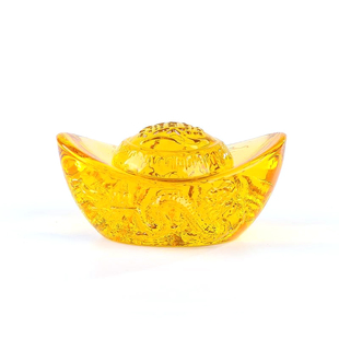 黄水晶元宝大小琉璃龙纹元宝招财进宝聚财家居客厅中式装修摆件