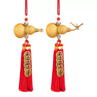 床头朝西/朝窗专用五帝钱桃木天然开口葫芦挂件铜钱串吉祥中国结