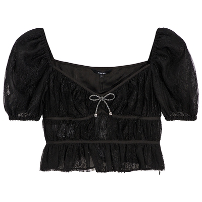 bebe夏季新品泡泡袖雪纺衫