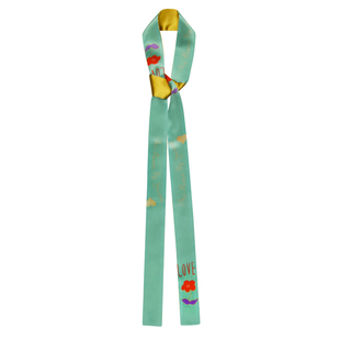 GLee rainbow别致绿松石复古花朵LOVE真丝双面拼色印花细丝巾