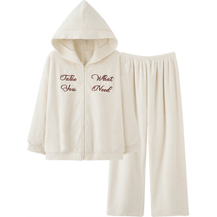 思莉太太冬季睡衣女款加厚加绒秋冬漂亮出门可外穿连帽毛绒家居服