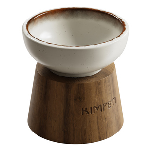 猫碗陶瓷猫水碗猫粮碗猫咪饭碗猫盆猫食盆保护颈椎宠物实木高脚碗