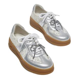 SKAP圣伽步女鞋2026秋冬季新款时尚双鞋带蕾丝休闲美拉德德训鞋子