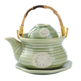 日式复古陶瓷海鲜汤壶小茶壶土瓶蒸提梁壶日韩料理餐厅茶杯套装