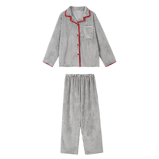 JoyceBra  韩系慵懒风撞色格子睡衣女秋冬法兰绒可外穿家居服套装