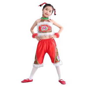 元旦儿童喜庆演出服中国红说唱小梦娃舞蹈服秧歌服妞妞看戏表演服