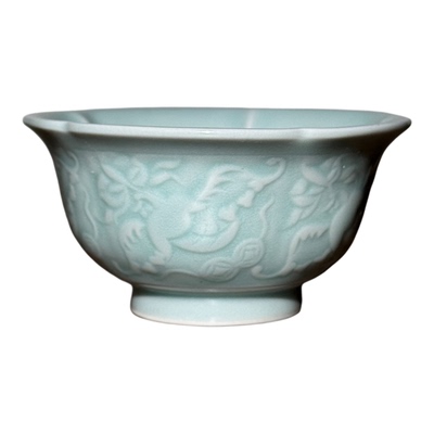 耀州窑浮雕「五福出筋花口杯」