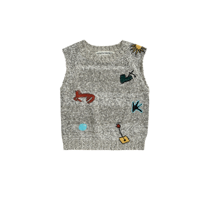 IIIVIVINIKO2026春新款趣味提花手工刺绣针织背心女M611203632A