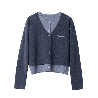 果核宇宙刺绣假两件叠穿针织开衫