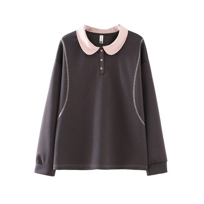 POLO领大码上衣长袖撞色女T恤