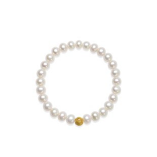 京润珍珠 财悠925银淡水珍珠手链6.3-7.3mm白色近圆形珍珠手串女D