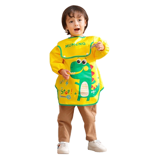 牧萌儿童罩衣男童防水防脏女童吃饭画画围裙外穿衣幼儿园宝宝围兜