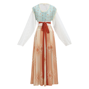 花朝记琉璃珠 汉服原创 海上冒险 唐制真丝垂领衫半臂间色交窬裙