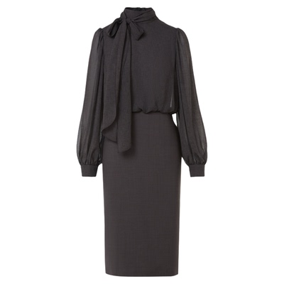 朗姿羊毛拼接飘带领连衣裙设计感气质时尚通勤法式2026年春季新款