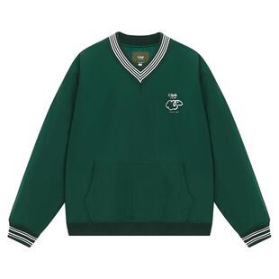 conklab秋冬v领休闲可可羊logo套头加棉卫衣潮牌宽松情侣上衣男