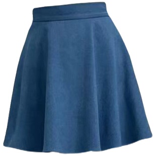 富耀姿高腰短裙牛仔蓝半身裙A字伞裙纯色时尚英伦风仙女裙2025春