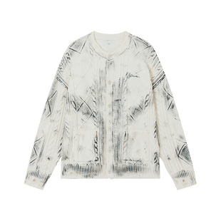 FORNINES潮牌秋冬情侣装开衫外套喷色渐染废土破坏风针织毛衣男女