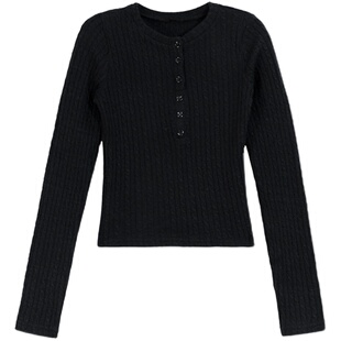 MINI STUDIO徐琳 素颜 美利奴修身半开领满铺绞花针织上衣