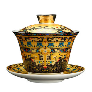 唐卡可悬停旋转三才盖碗泡茶碗功夫茶具家用茶杯单杯带盖子敬茶碗