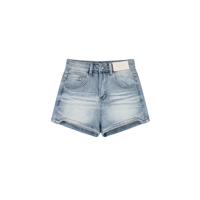 F PROJECT【吸氧日】高搭配显腿细海波纹洗水牛仔短裤女高腰显瘦