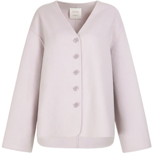 naivee纳薇25冬V领宽松双面呢大衣都市外套紫色