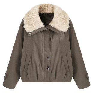 SeRinaBlue2025冬季新款简约休闲毛毛翻领保暖短款外套女士羽绒服