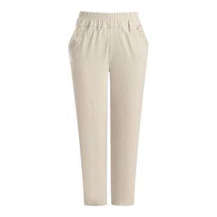 纯棉中老年女裤松紧高腰薄款女士夏季裤子弹力妈妈夏裤女式九分裤