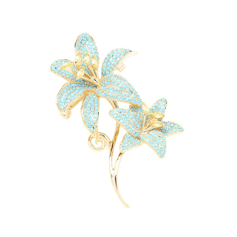 高档轻奢绿松石满钻百合花朵胸针