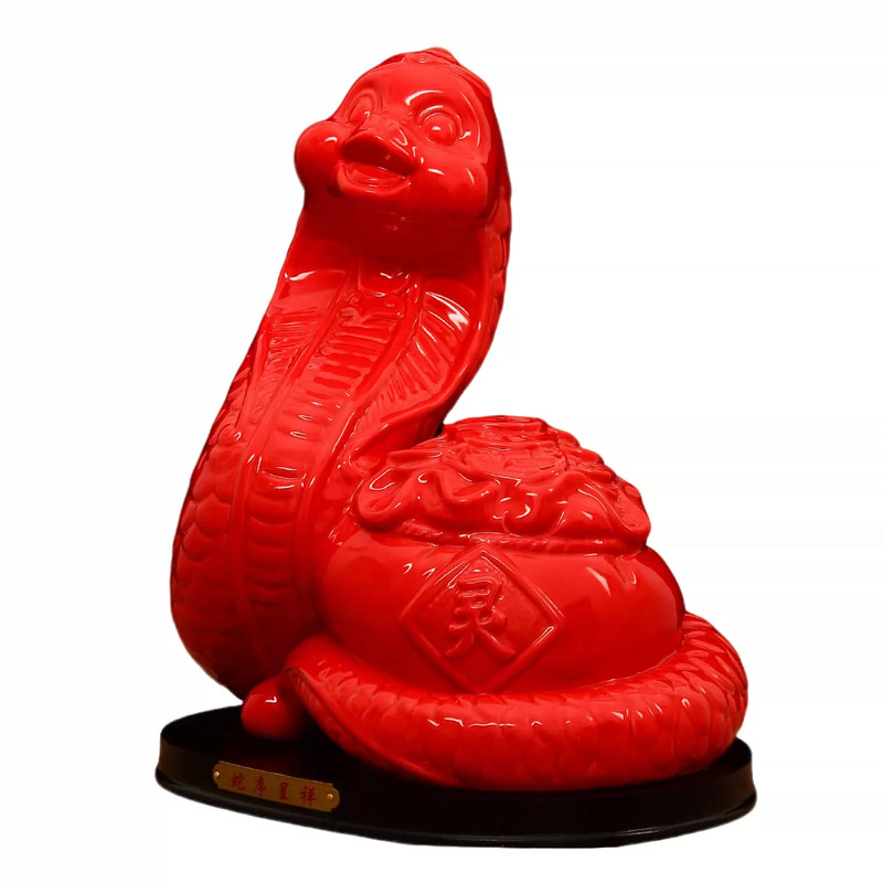 红色陶瓷蛇生肖吉祥物摆件