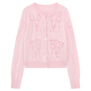 出逃赤岗西 羊毛抗起球正肩圆领针织衫女春季内搭可外穿钩花开衫