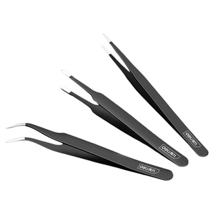 得力不锈钢加厚镊子尖头列子高精密维修捏子防静电聂子夹子工具