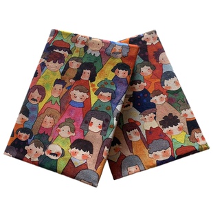 数码印花手绘风格人从众包书套漫画风人海茫茫文艺书皮纯棉布书衣