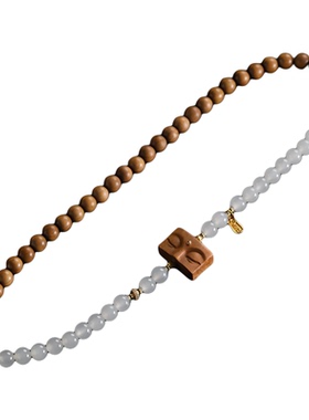 【千山净手串】天然和田玉老山檀咖啡白色手串双圈原创设计新中式