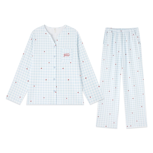纯棉睡衣女款带胸垫春长袖长裤夏家居服2026新款女士夏季套装夏天