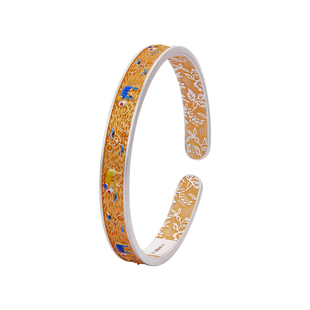 顺钦银楼S9999足银金吉象开口手镯女珐琅描金轻奢小众银手镯送礼