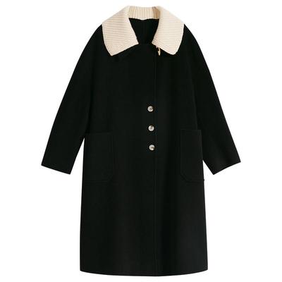 【100绵羊毛】YINER音儿专选女装冬季双面呢大衣撞色翻领长款外套