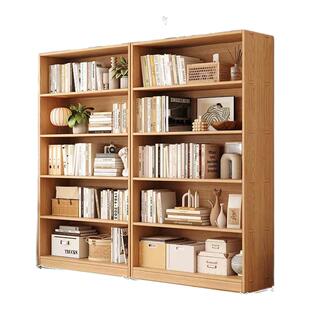 书架落地置物架书架一体靠墙儿童实木落地置物架多层客厅收纳柜子