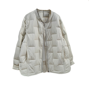 2025韩版轻薄圆领羽绒服女方块格白鸭绒宽松显瘦保暖短款外套ins