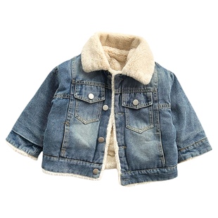 儿童牛仔外套加绒上衣男童夹克外套2025冬款宝宝新品女童加厚翻领