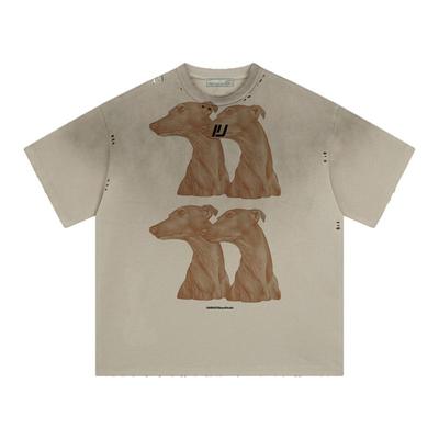 UMBNESS原创废土风狗狗印花做旧短袖T恤男女同款宽松潮牌上衣夏季